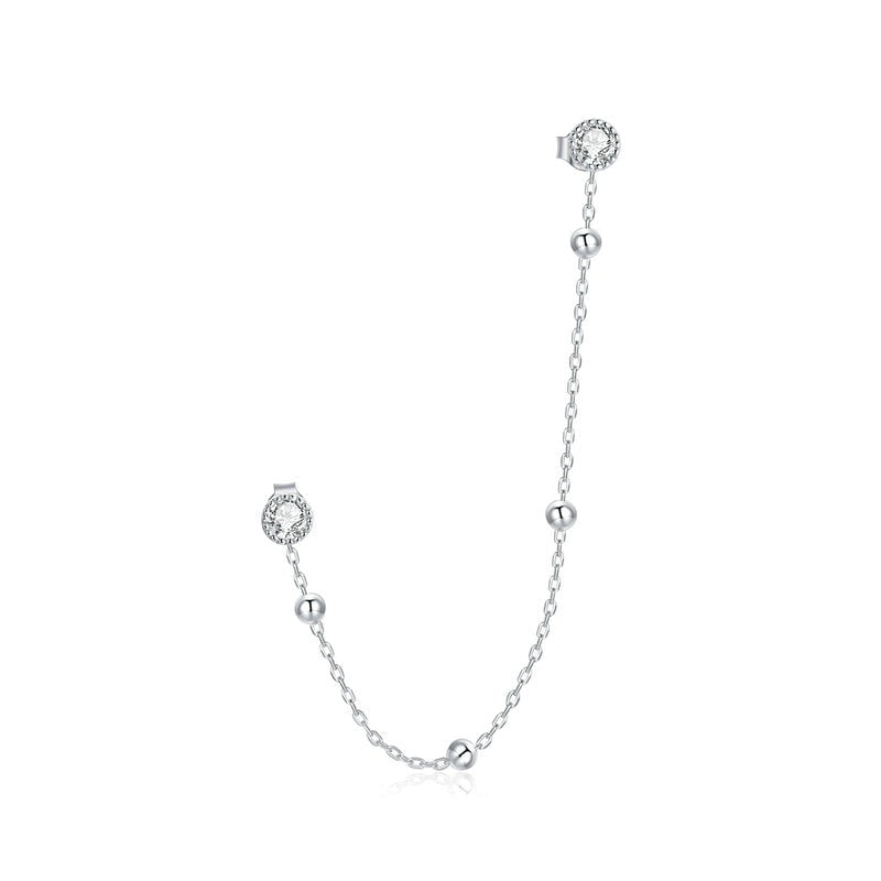 Boucle d'oreille deux trous avec clous et longue chaîne