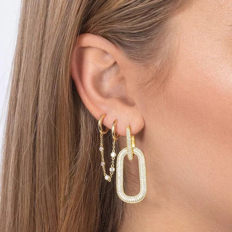 Double boucle d'oreille chaine - or