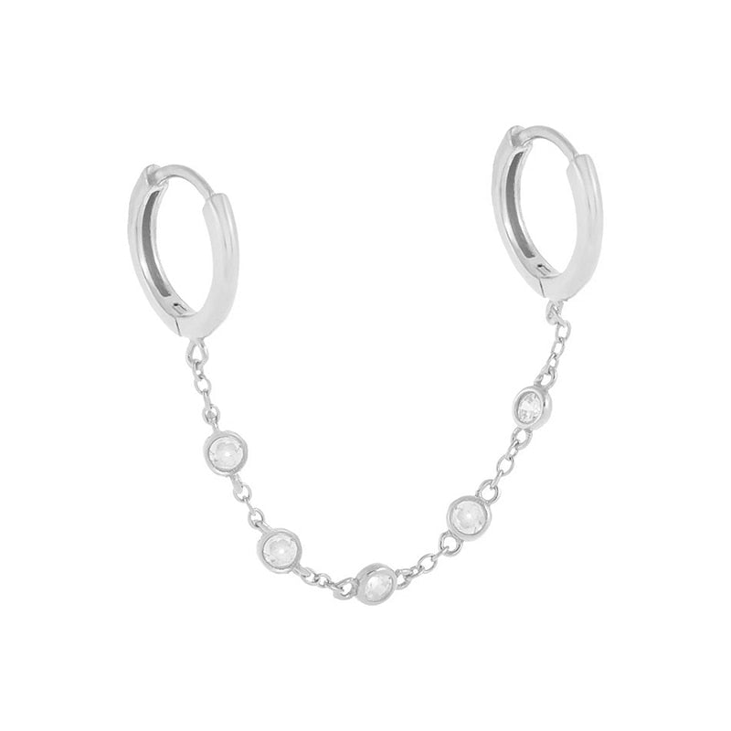 Boucle d'oreille double trou avec zircon blanc