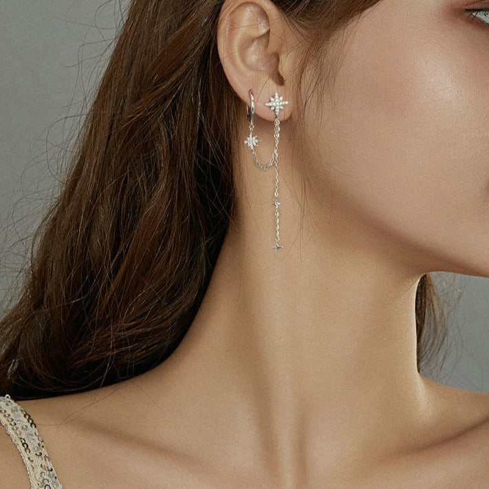 Boucle d'oreille en argent sterling 925 asymétrique en forme d'étoile