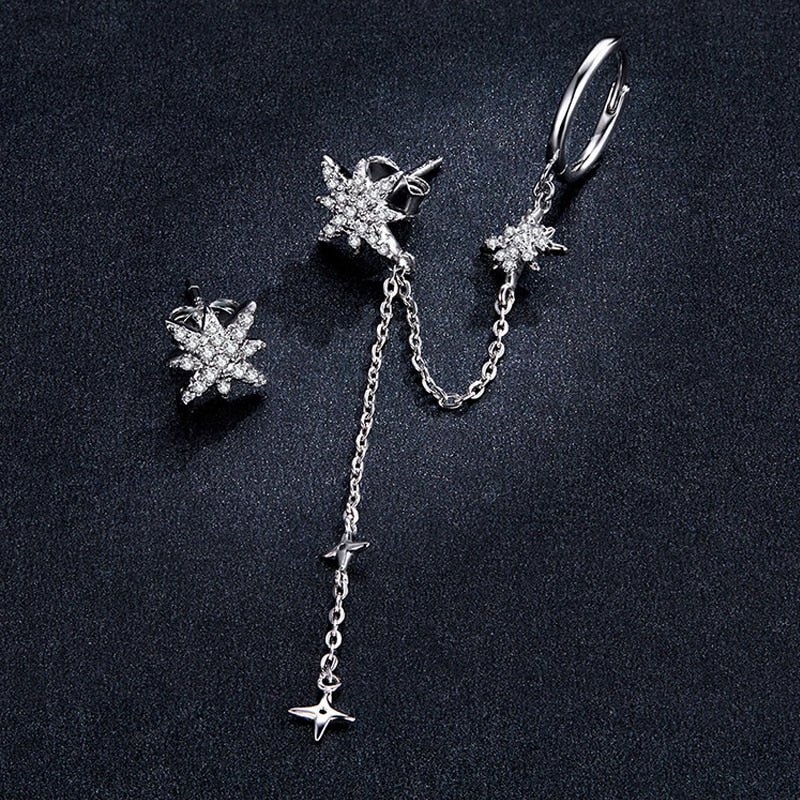 Boucle d'oreille en argent sterling 925 asymétrique en forme d'étoile