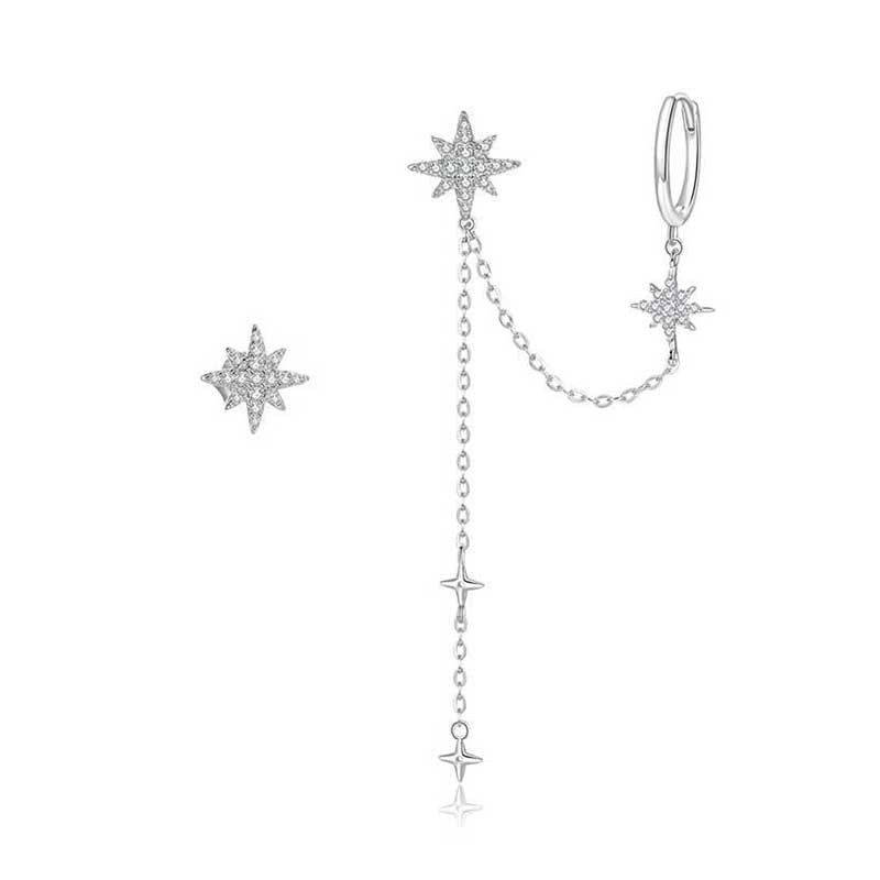 Boucle d'oreille en argent sterling 925 asymétrique en forme d'étoile