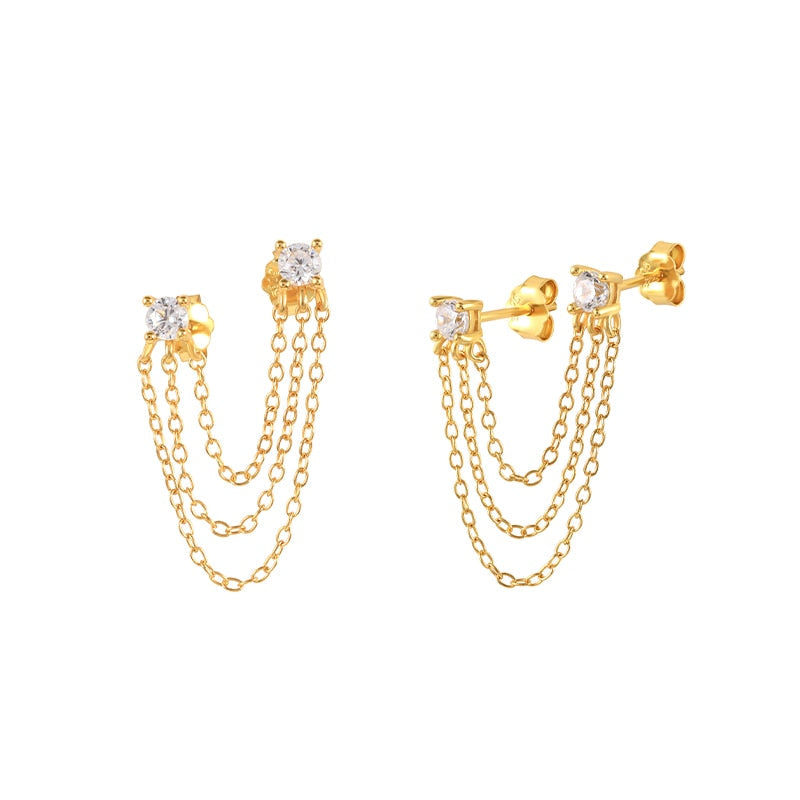 Boucle d'oreille 2 trous en argent Sterling 925 avec cristal