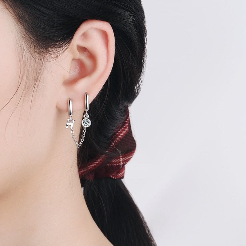 Boucle d’oreille chaine 2 trous argentée