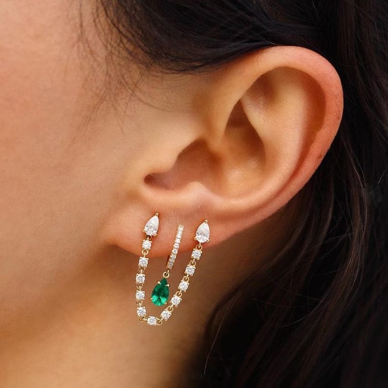 Boucle d’oreille chaine 2 trous avec cristal