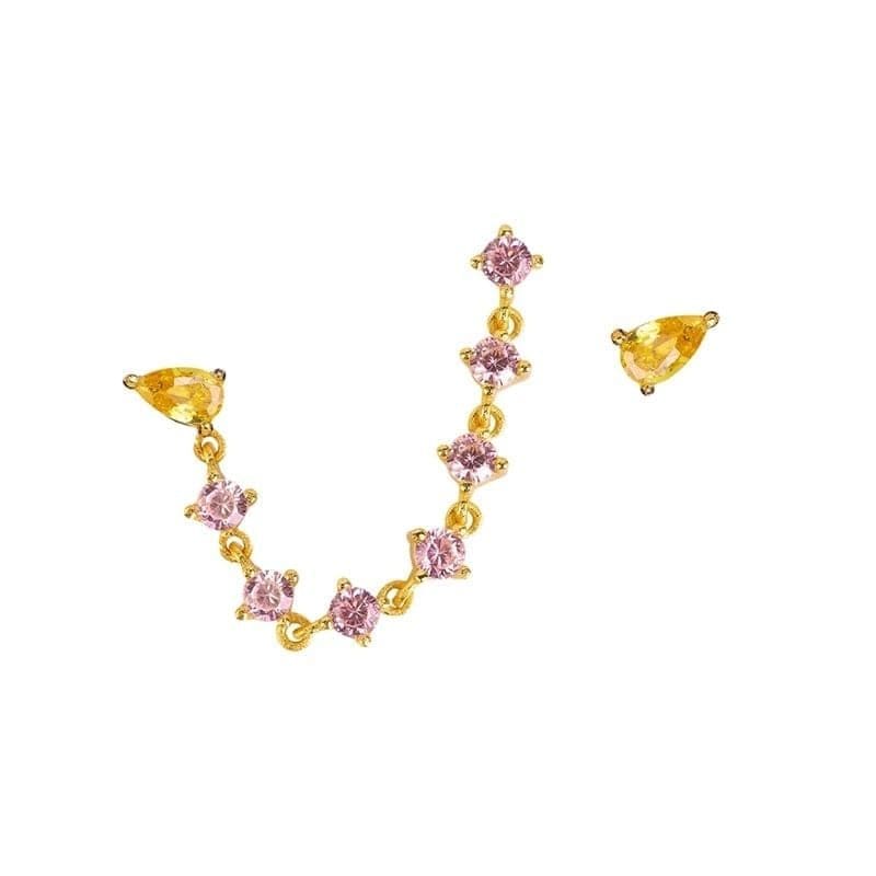 Boucle d’oreille chaine 2 trous avec gemme violette