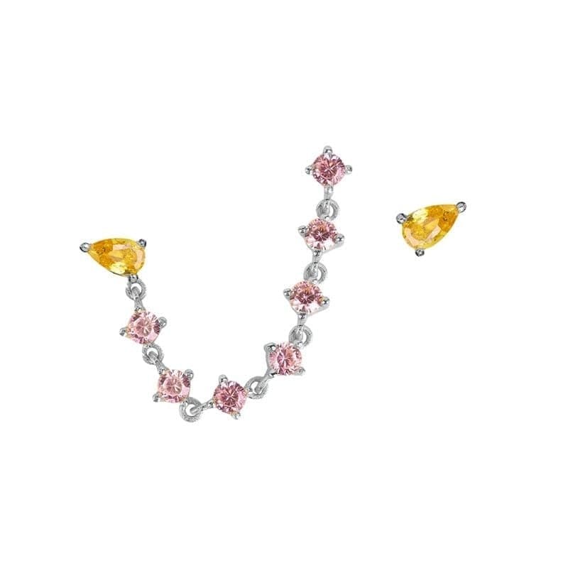 Boucle d’oreille chaine 2 trous avec gemme violette - Argent