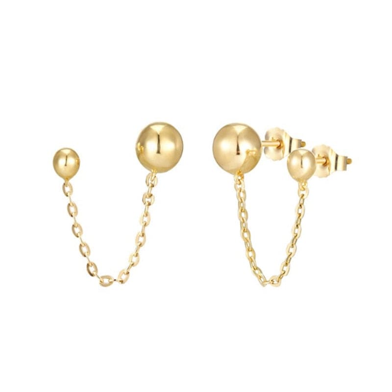 Boucle d’oreille chaine 2 trous boule dorée