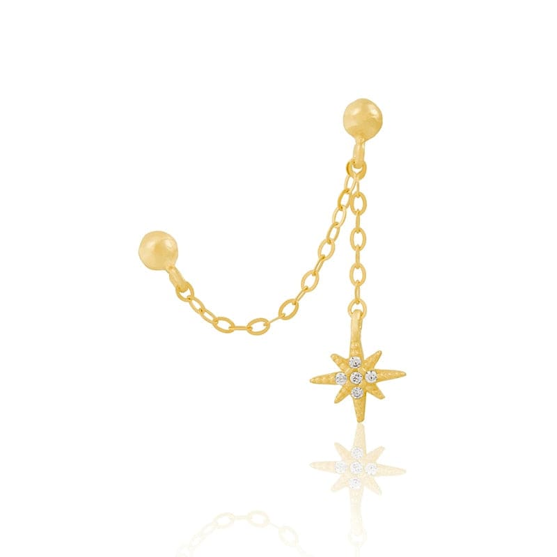 Boucle d’oreille chaine 2 trous pendante avec étoiles