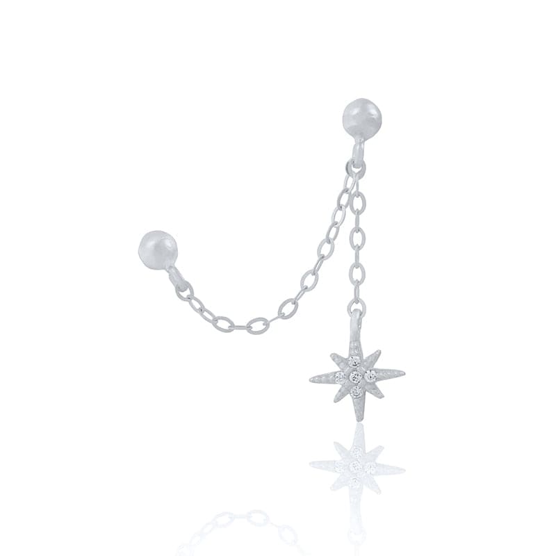 Boucle d’oreille chaine 2 trous pendante avec étoiles -