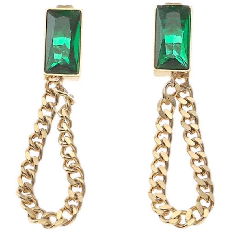 Boucle d’oreille chaine avec cristal vert