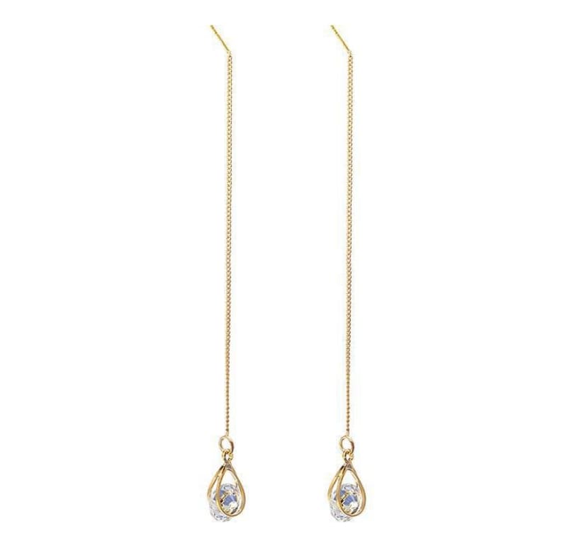 Boucle d’oreille chaine pendante avec cristal - Or