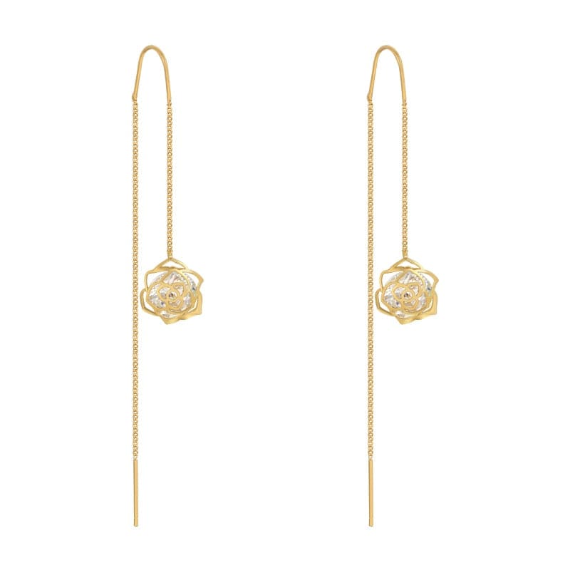 Boucle d’oreille chaine traversante avec rose