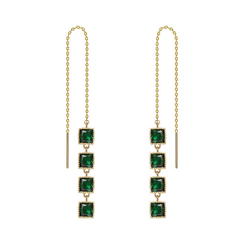 Boucle d’oreille chaine traversante et pendante verte
