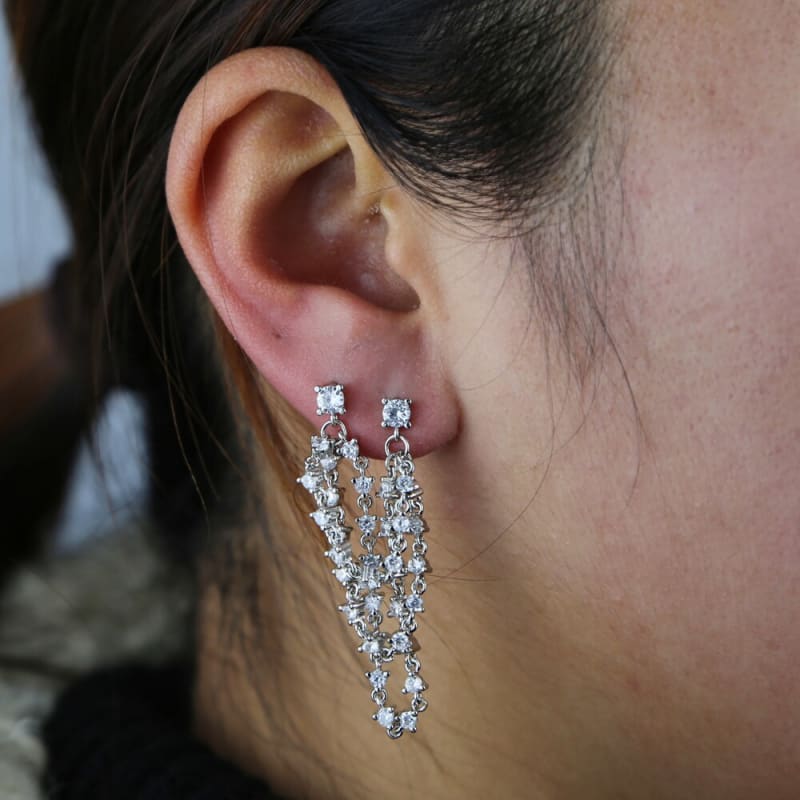 Boucle d’oreille triple chaine pendante - Argent