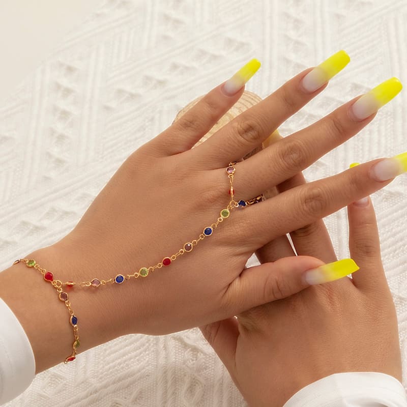 Bracelet bague chaine de main couleur or