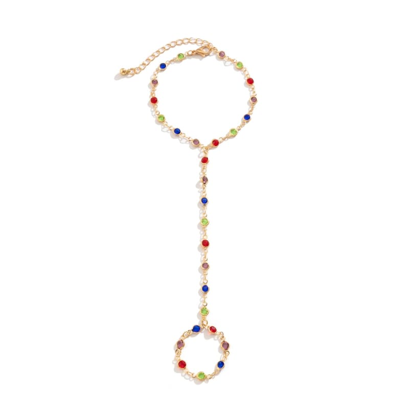 Bracelet bague chaine de main couleur or