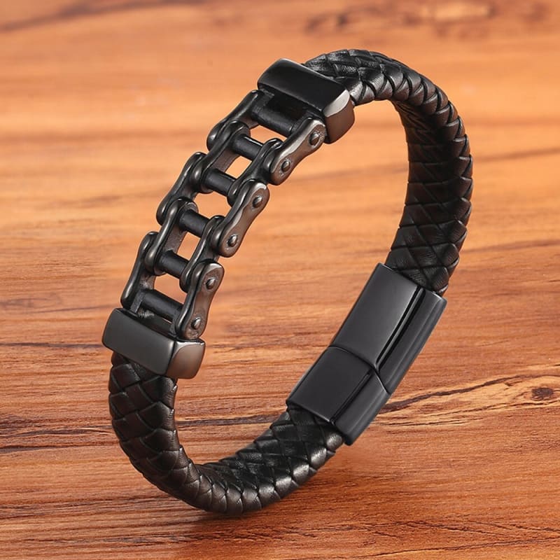 Bracelet chaine moto cuir