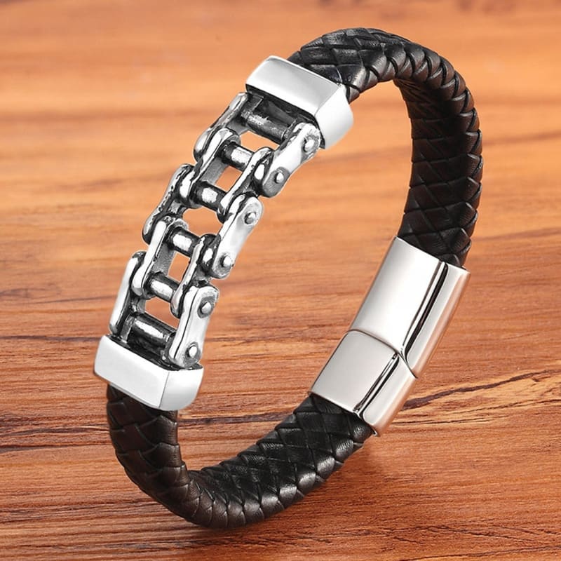 Bracelet chaine moto cuir