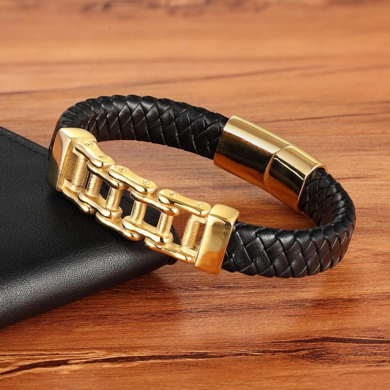 Bracelet chaine moto cuir