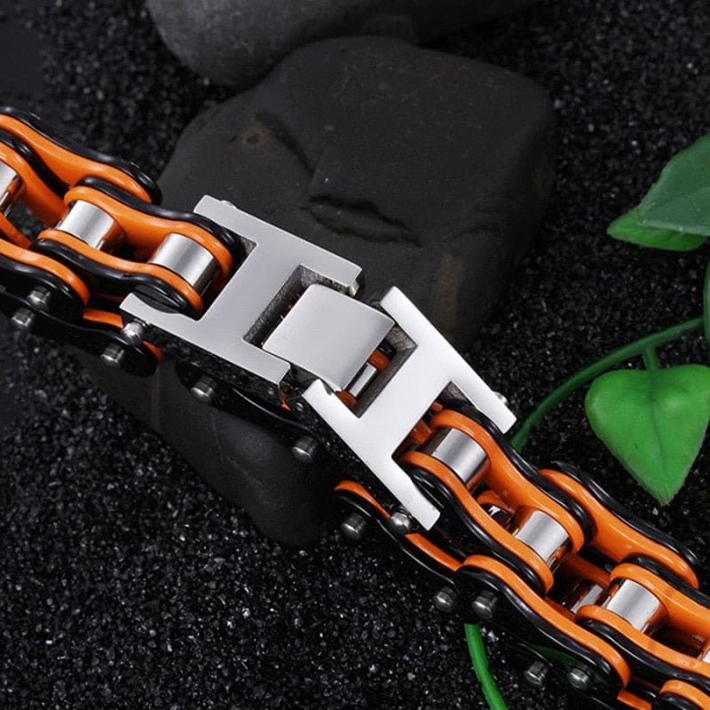 Bracelet chaine moto orange noir
