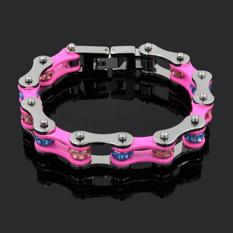 Bracelet chaine moto rose