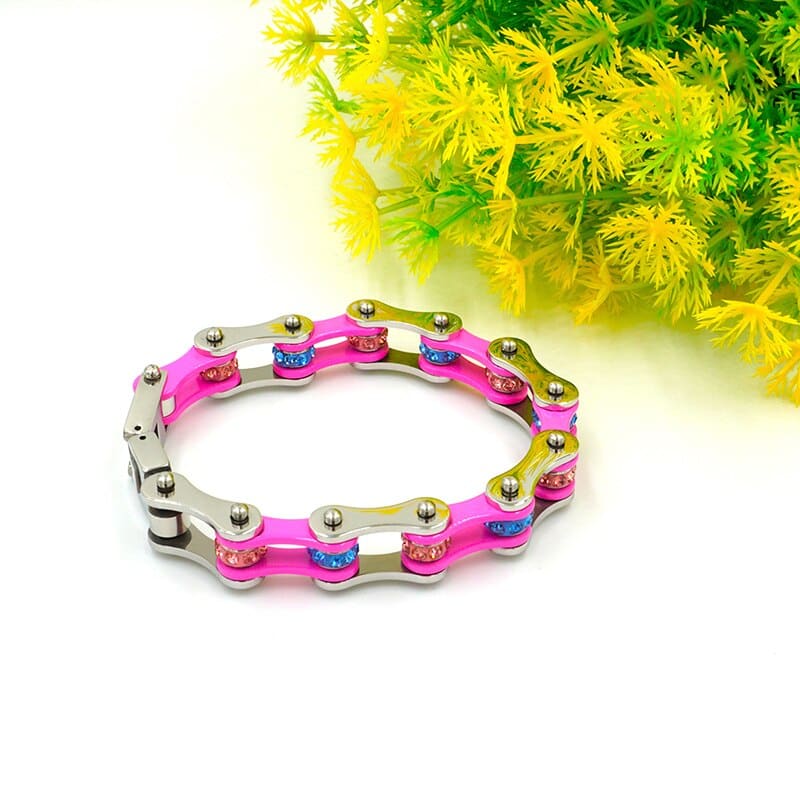Bracelet chaine moto rose