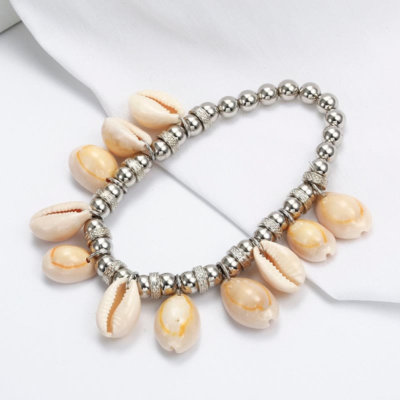 Chaine de cheville argent coquillage