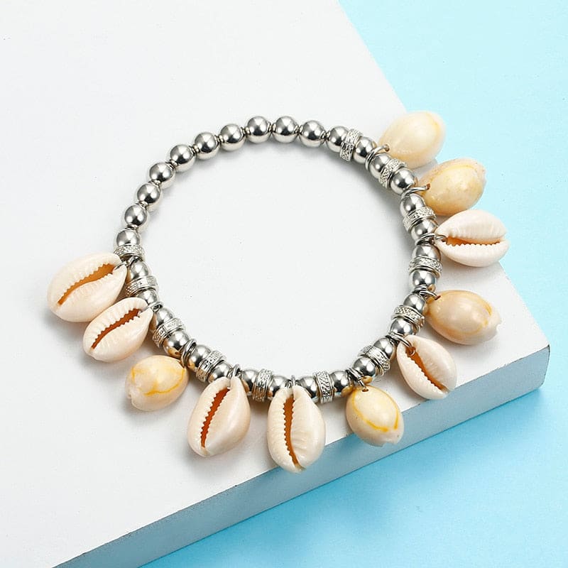 Chaine de cheville argent coquillage