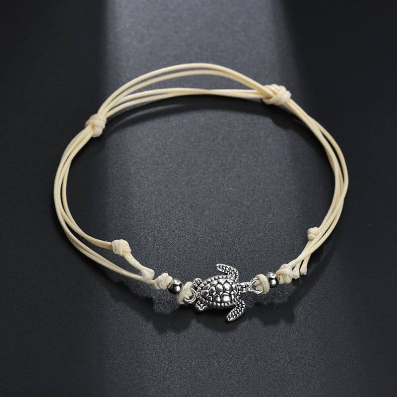 Chaine de cheville avec tortue de mer - Blanc