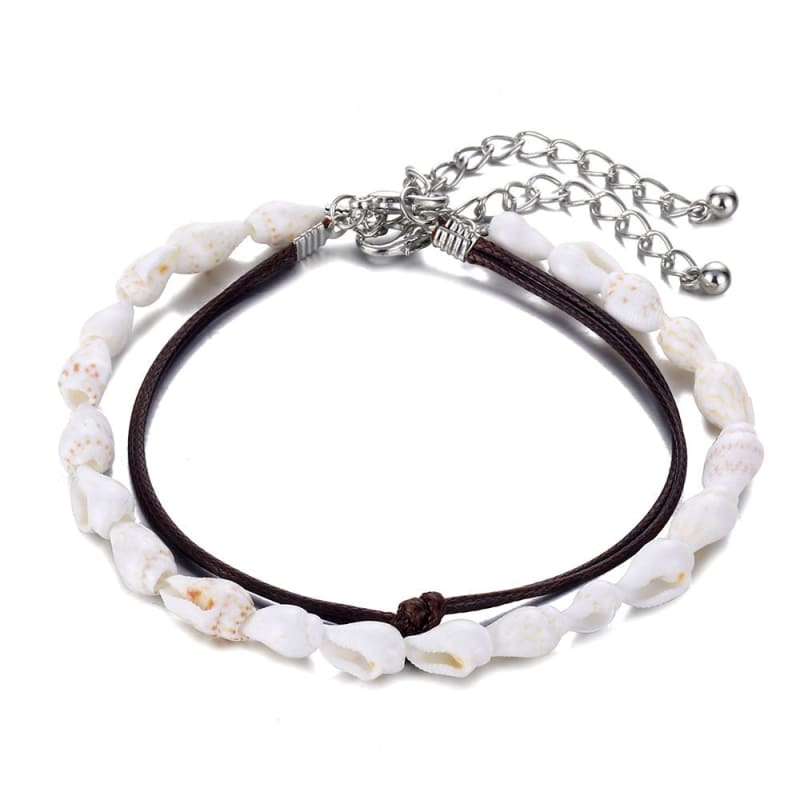 Chaine de cheville cuir et coquillage