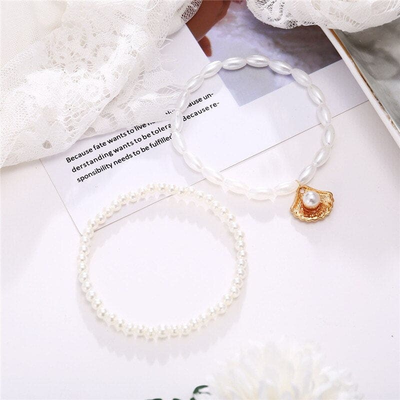 Chaine de cheville perle et coquillage