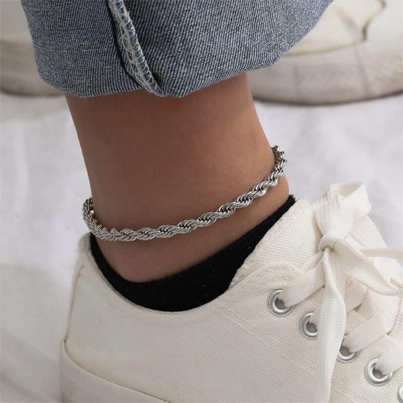 Chaine de cheville torsadée - Argent