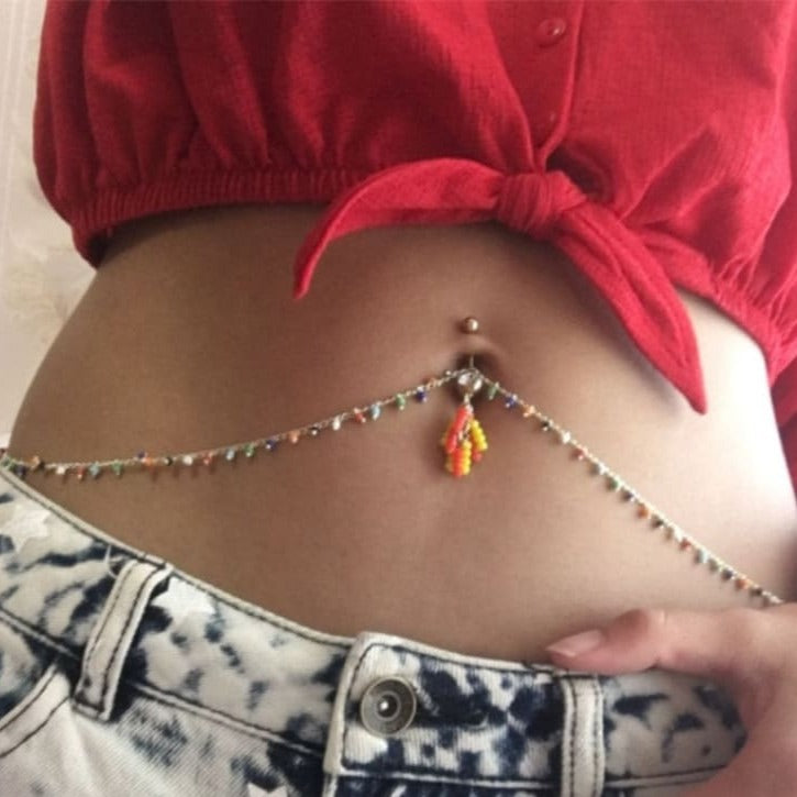 Chaine de taille nombril avec piercing fantaisie
