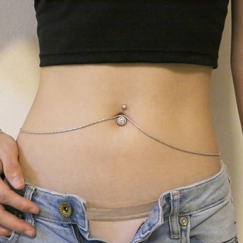 Chaine de taille nombril en argent avec gros cristal