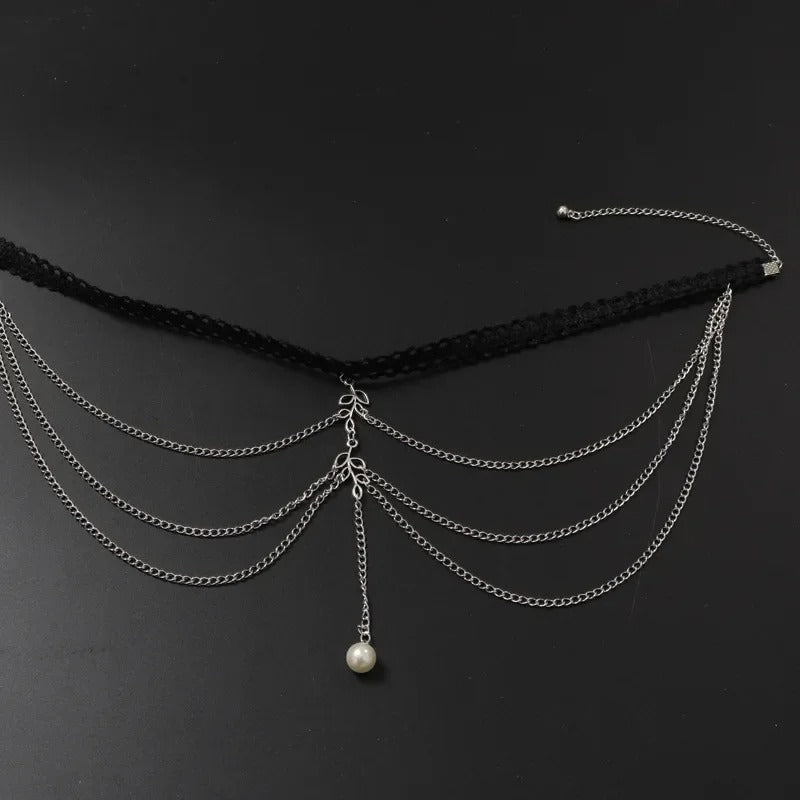 Chaine de cuisse avec grande perle blanche