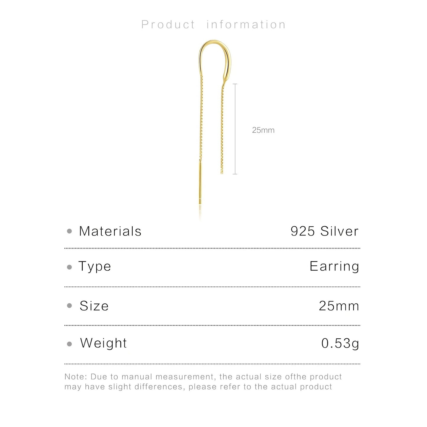 Boucle d'oreille chaine traversante or