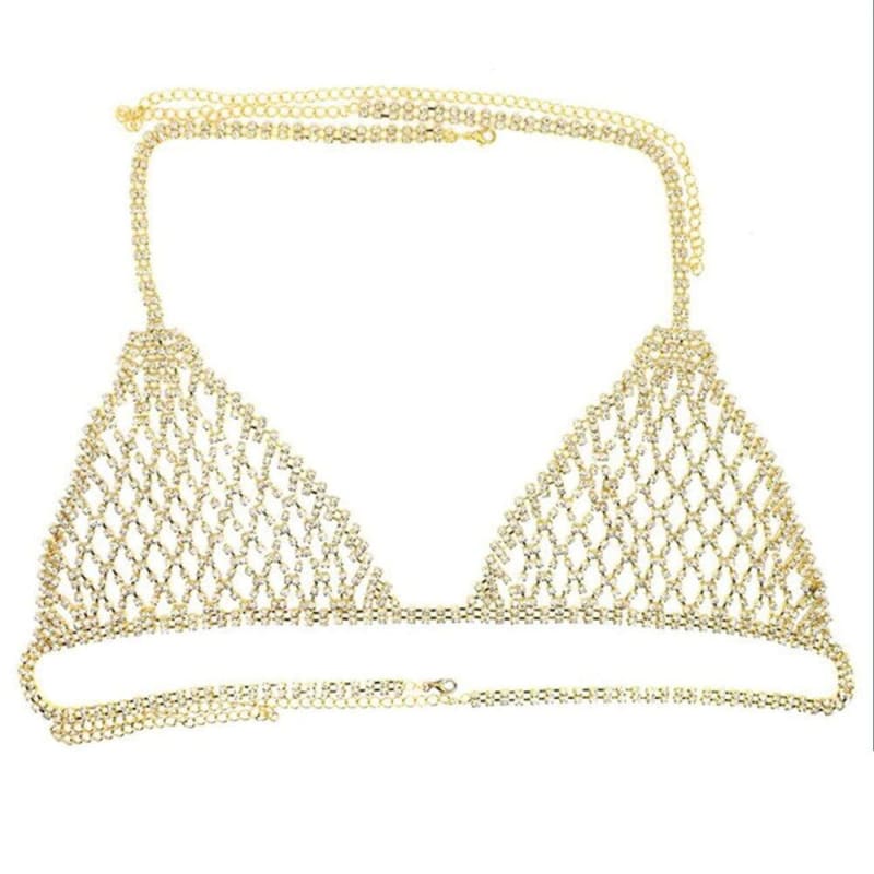 Soutien gorge avec maille en strass - Couleur or