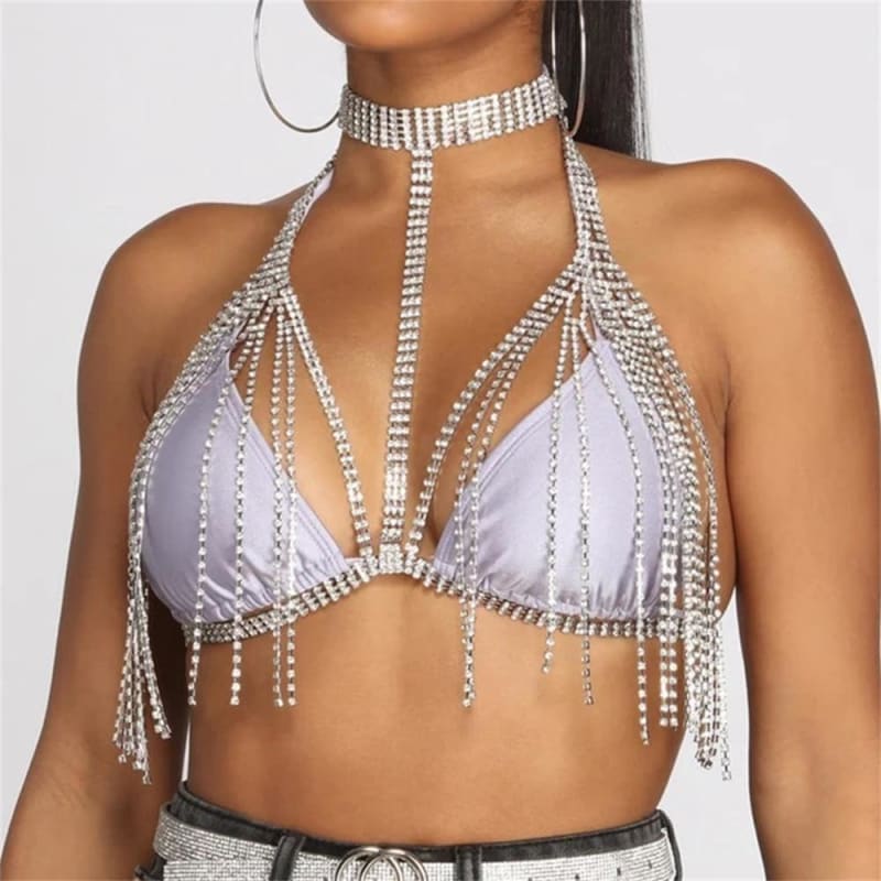 Soutien gorge strass avec collier épais