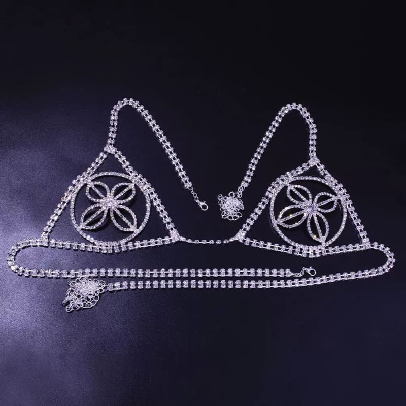 Soutien gorge strass motif fleur - Plaqué argent