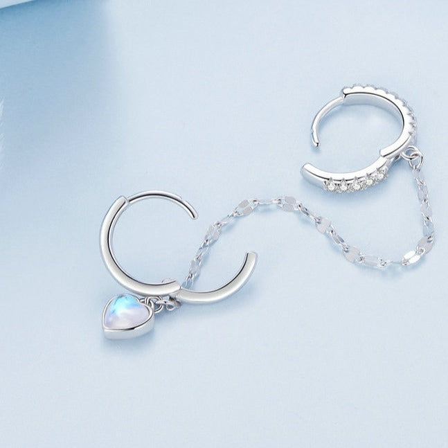 Boucle d'oreille à double trou en forme de cœur avec pampilles longues