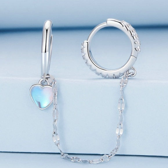 Boucle d'oreille à double trou en forme de cœur avec pampilles longues