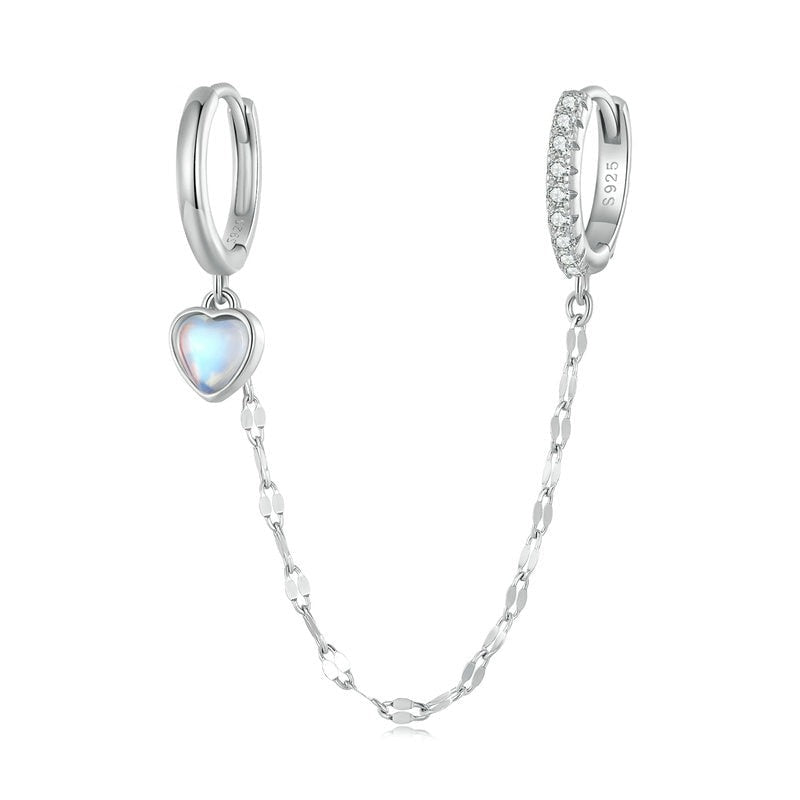 Boucle d'oreille à double trou en forme de cœur avec pampilles longues