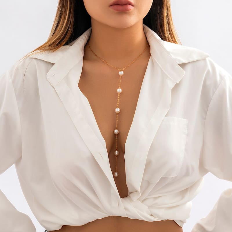 Bijou de poitrine collier avec perles pendantes