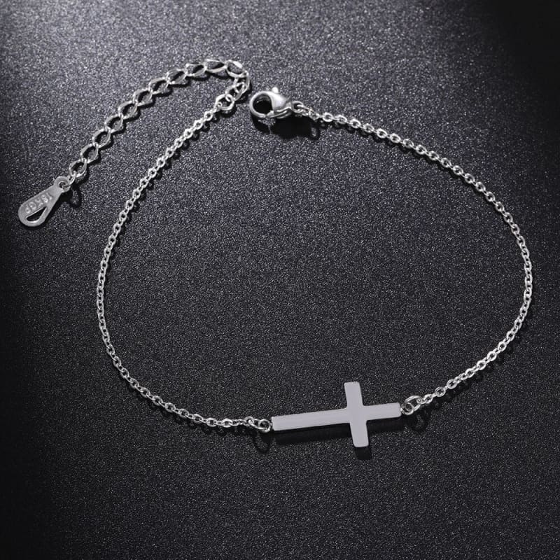 Chaine de cheville avec croix - Argent