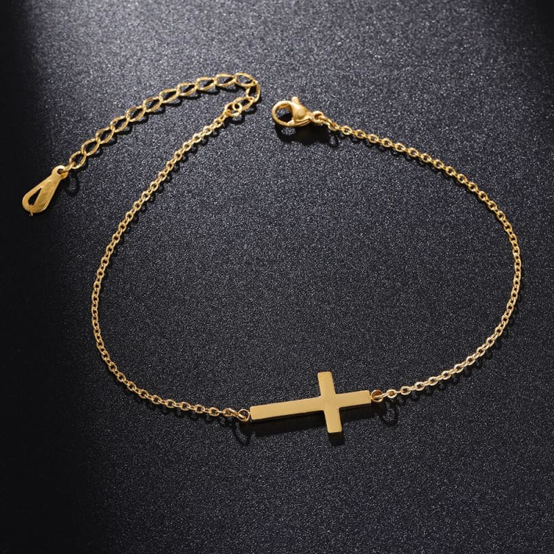 Chaine de cheville avec croix - Or