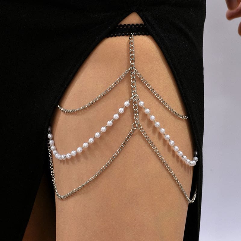 Chaine de cuisse avec perles blanches - BT363-1