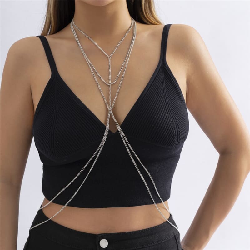 Collier chaine de poitrine - Couleur argent