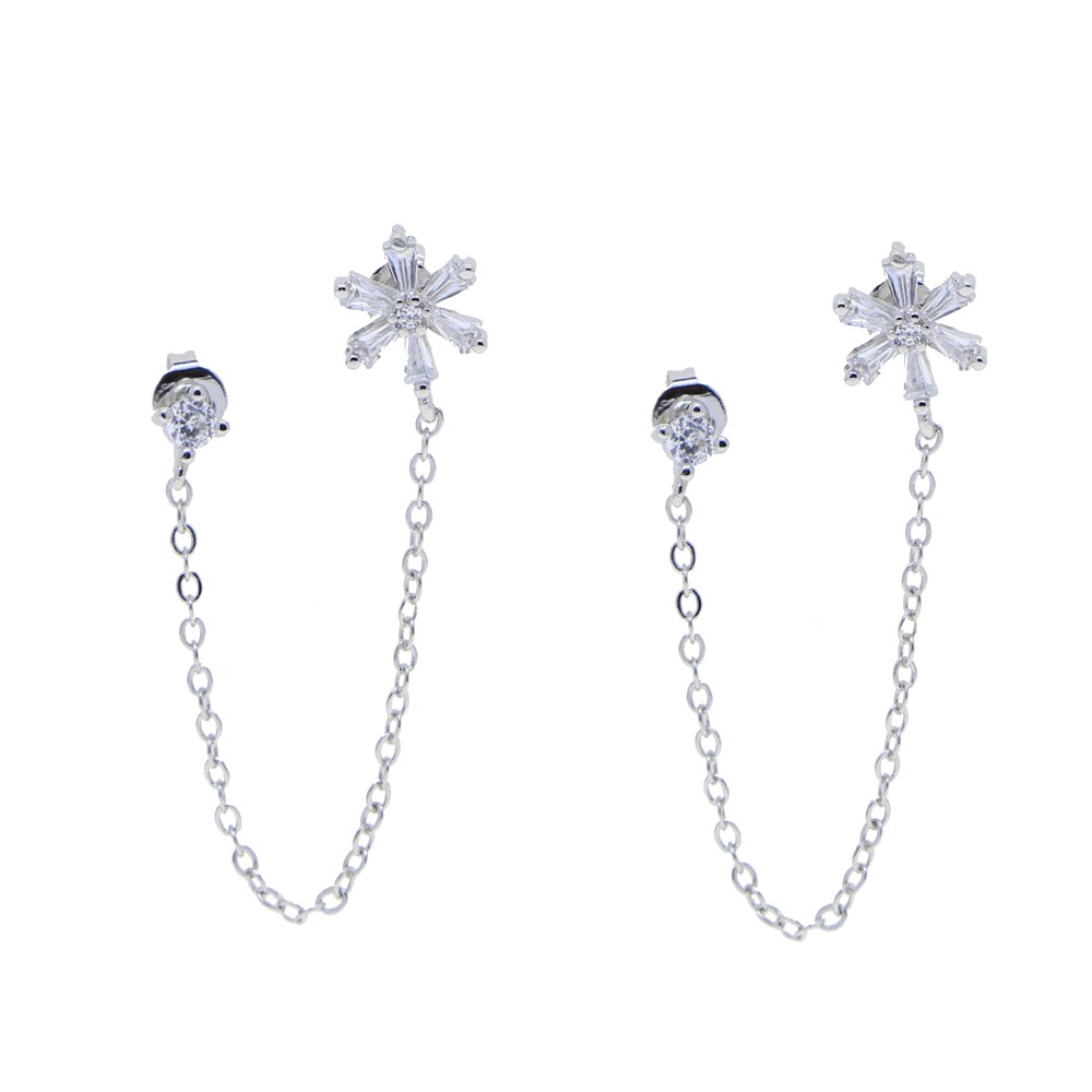 Boucle d'oreille Double Perçage avec Fleur en Zircone Cubique