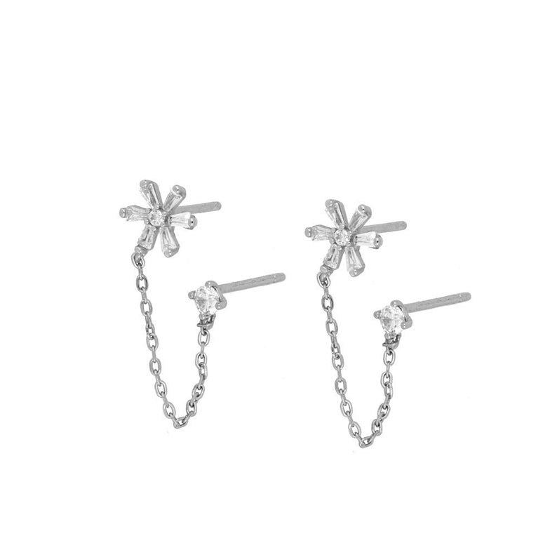 Boucle d'oreille Double Perçage avec Fleur en Zircone Cubique